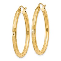 14K Yellow Gold 3x 35mm Diamond-cut Tube Hoop Earrings view 2