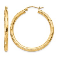 14K Yellow Gold 3x 35mm Diamond-cut Tube Hoop Earrings view 1