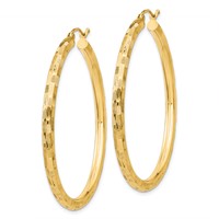 14K 3x45mm Diamond-cut Tube Hoop Earrings view 2