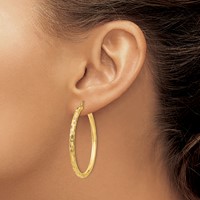 14K 3x45mm Diamond-cut Tube Hoop Earrings view 3