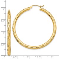 14K 3x45mm Diamond-cut Tube Hoop Earrings view 4