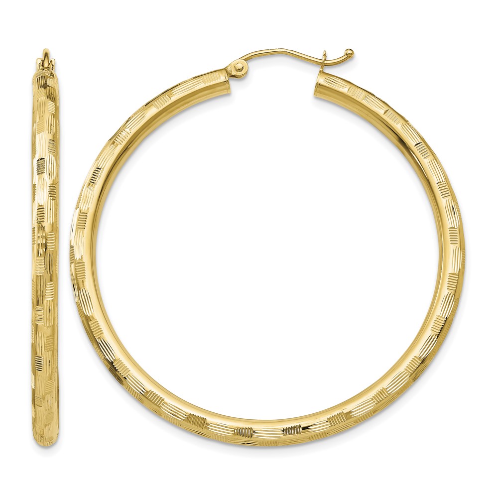 14K 3x45mm Diamond-cut Tube Hoop Earrings