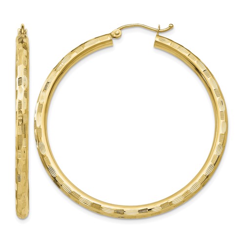 14K Yellow Gold 3x 45mm Diamond-cut Tube Hoop Earrings