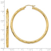 14K Yellow Gold 3x50mm Diamond-cut Tube Hoop Earrings view 4