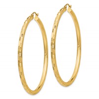 14K 3x55mm Diamond-cut Tube Hoop Earrings view 2
