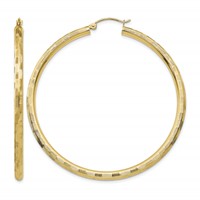 14K 3x55mm Diamond-cut Tube Hoop Earrings view 1