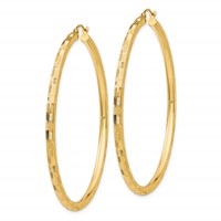 14K Yellow Gold 3x 60mm Diamond-cut Tube Hoop Earrings view 2