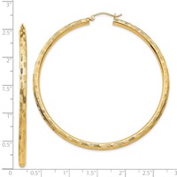 14K Yellow Gold 3x 60mm Diamond-cut Tube Hoop Earrings view 4