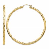 14K Yellow Gold 3x 60mm Diamond-cut Tube Hoop Earrings view 1