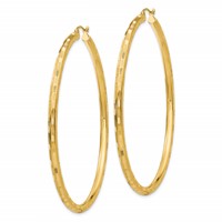 14K Yellow Gold 3x 65mm Diamond-cut Tube Hoop Earrings view 2