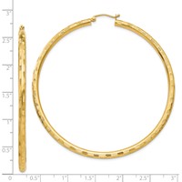 14K Yellow Gold 3x 65mm Diamond-cut Tube Hoop Earrings view 4