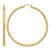14K Yellow Gold 3x 65mm Diamond-cut Tube Hoop Earrings view 1
