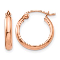 14K Rose Gold 2.75x 15mm Polished Tube Hoop Earrings view 1