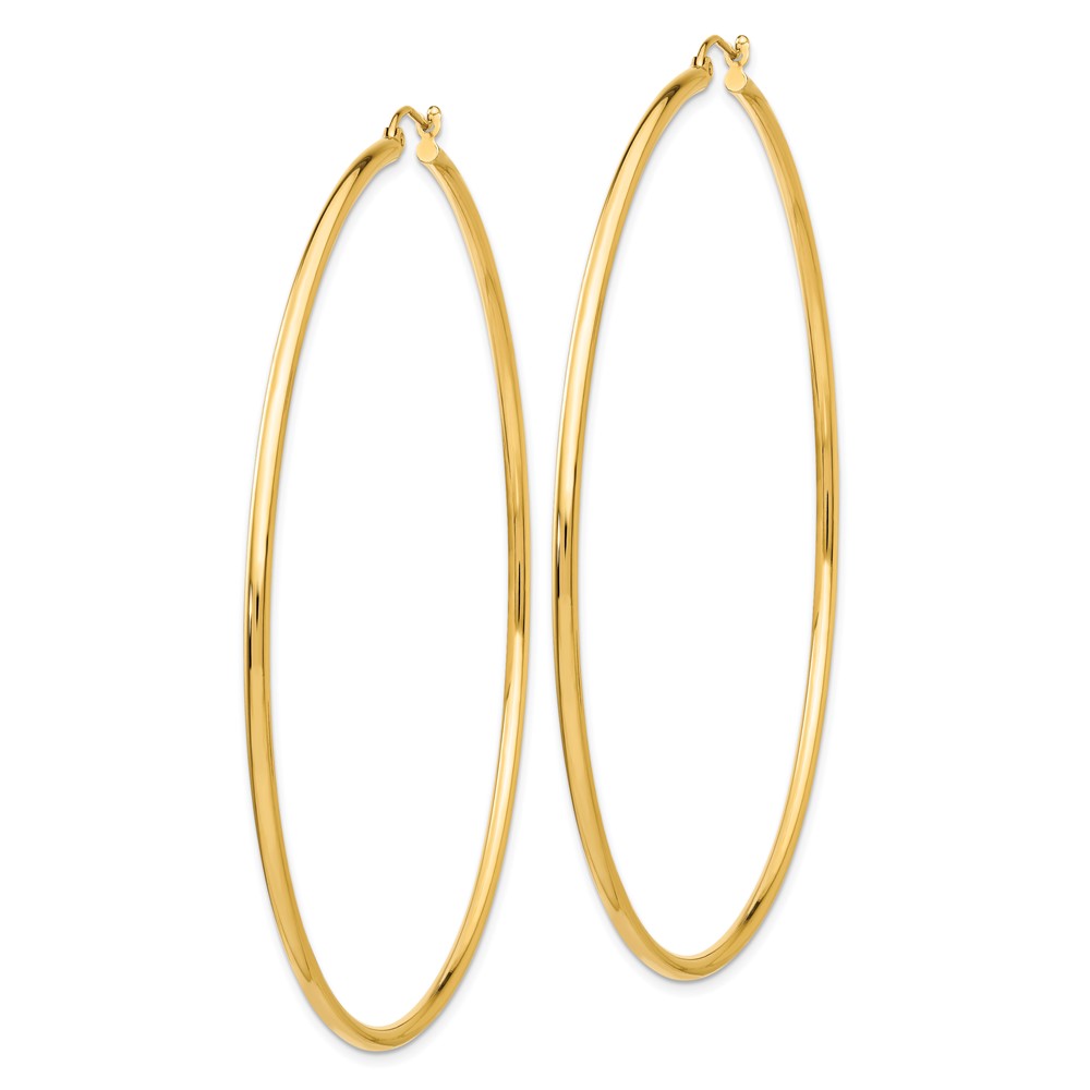 14k Polished 2x75mm Lightweight Round Tube Hoop Earrings (TF578)