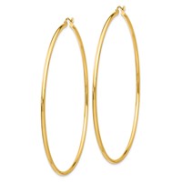 14K Yellow Gold 2x 75mm Polished Lightweight Round Tube Hoop Earrings view 2