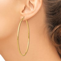 14K Yellow Gold 2x 75mm Polished Lightweight Round Tube Hoop Earrings view 3