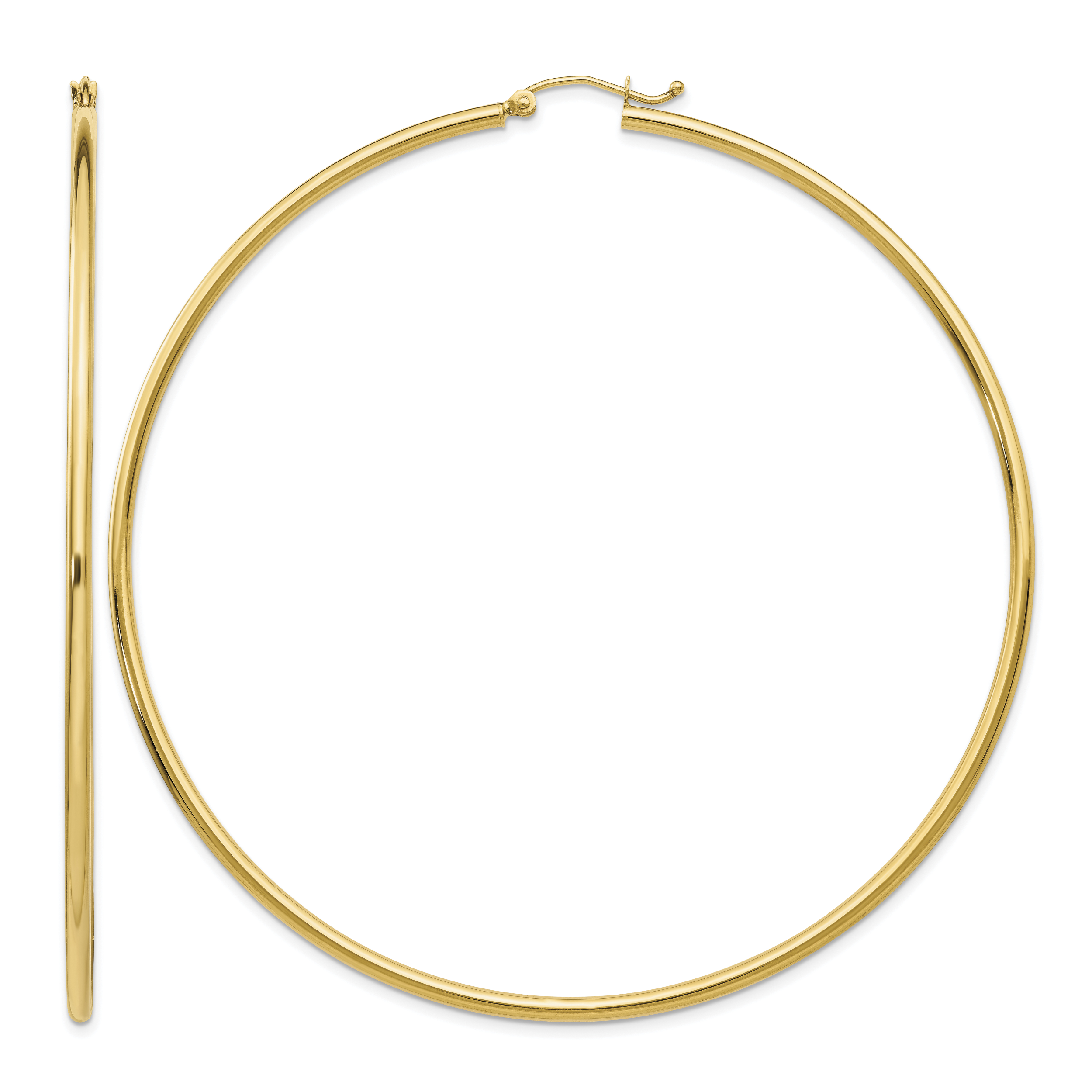 14k Polished 2x75mm Lightweight Round Tube Hoop Earrings (TF578)