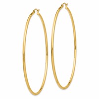 14K Yellow Gold 2x 70mm Polished Lightweight Round Tube Hoop Earrings view 2