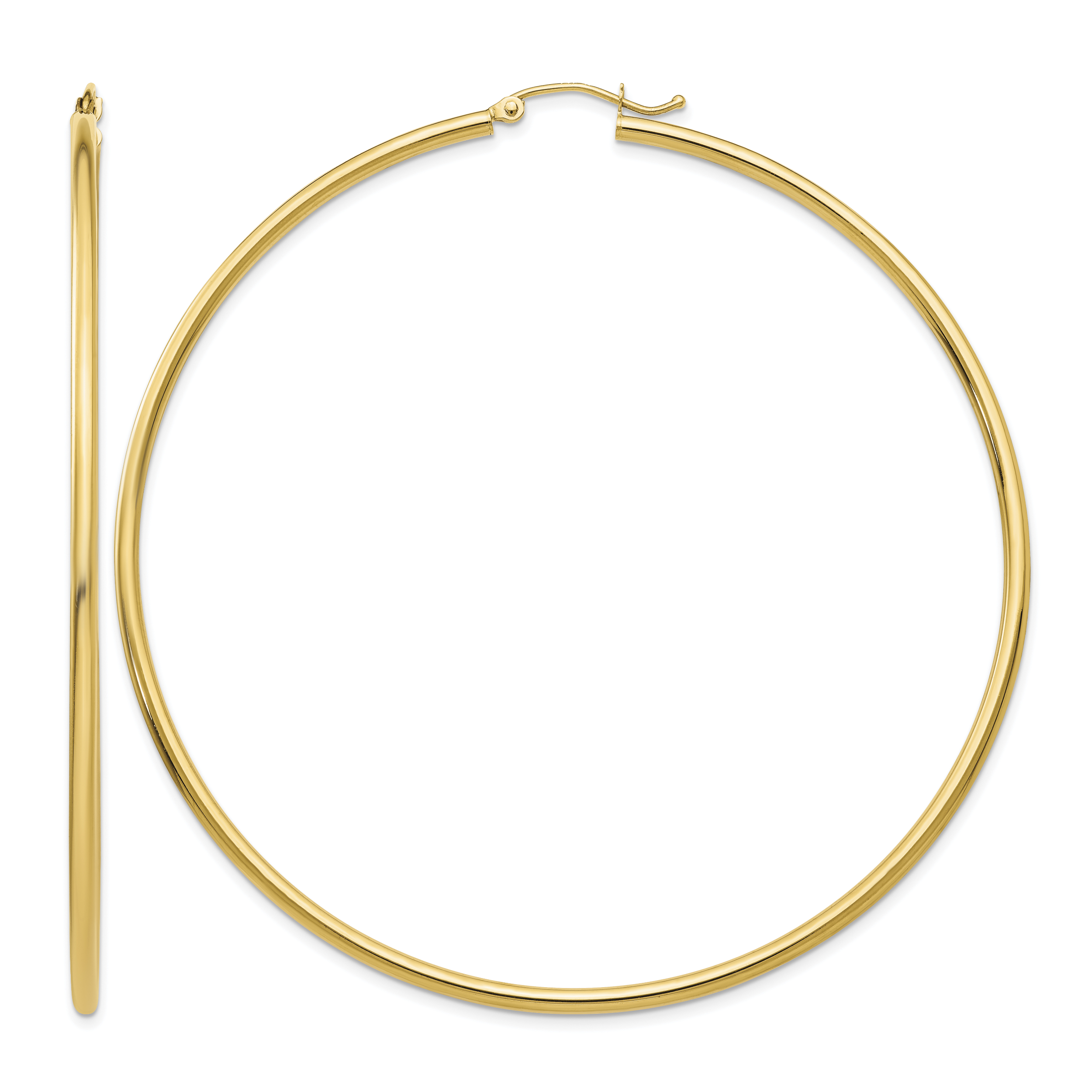 14k Polished 2x70mm Lightweight Round Tube Hoop Earrings (TF580)