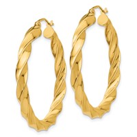 14K Yellow Gold Light Twisted Hoop Earrings view 2