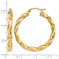 14K Yellow Gold Light Twisted Hoop Earrings view 4