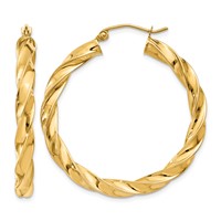 14K Yellow Gold Light Twisted Hoop Earrings view 1