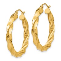 14K Yellow Gold Light Twisted Hoop Earrings view 2