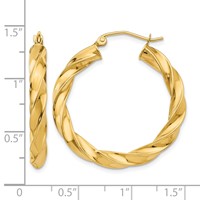 14K Yellow Gold Light Twisted Hoop Earrings view 4
