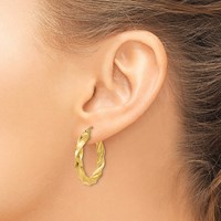 14K Yellow Gold Light Twisted Hoop Earrings view 3