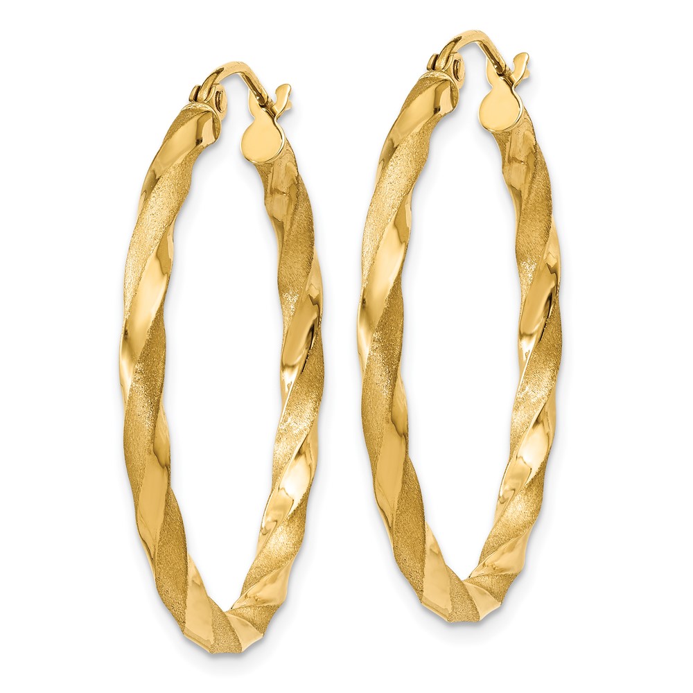 14k Polished & Satin Twisted Hoop Earrings (TF593)