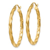 14K Polished & Satin Twisted Hoop Earrings view 2