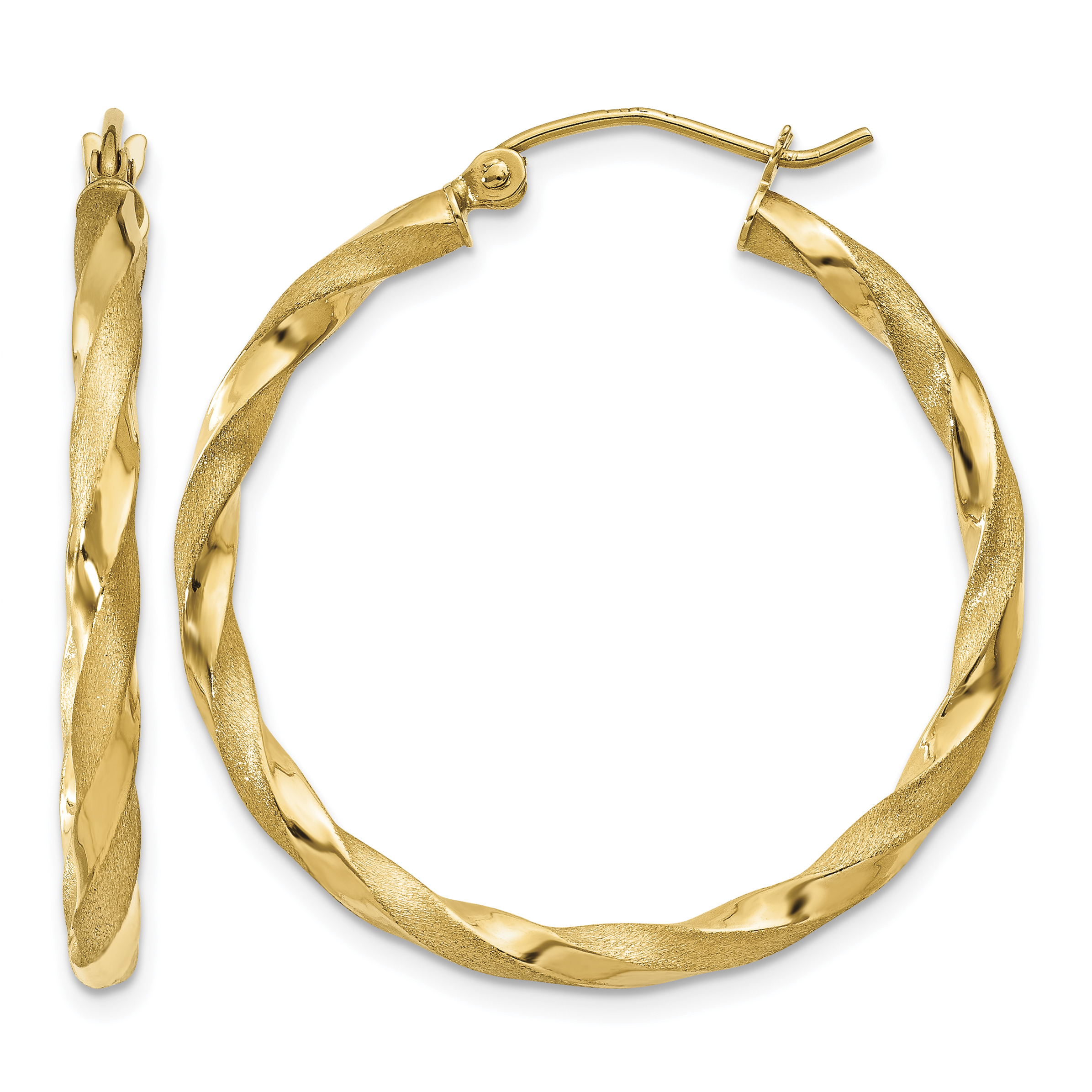 14k Polished & Satin Twisted Hoop Earrings (TF593)