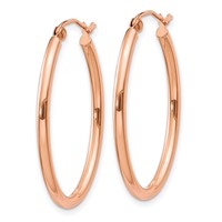 14K Rose Gold 2x 30mm Polished Oval Tube Hoop Earrings view 2