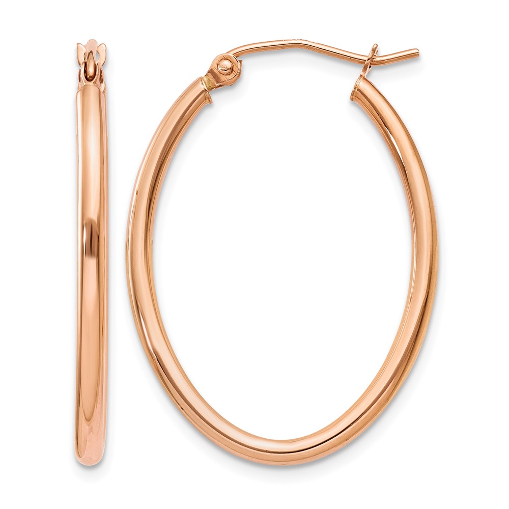 14K Rose Gold 2x 30mm Polished Oval Tube Hoop Earrings