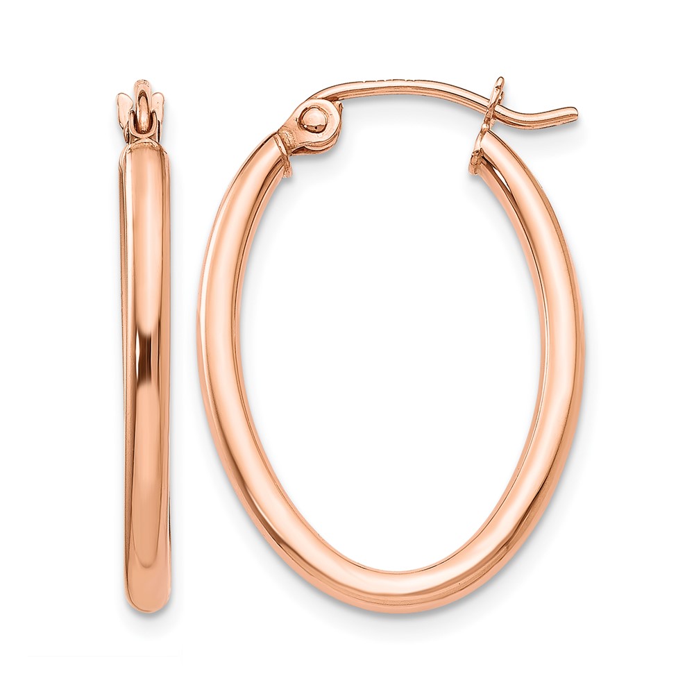 14K Rose Gold 2x 24mm Polished Oval Tube Hoop Earrings