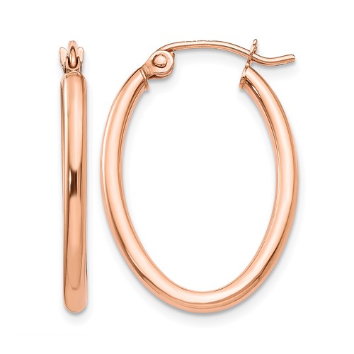 14K Rose Gold 2x 24mm Polished Oval Tube Hoop Earrings