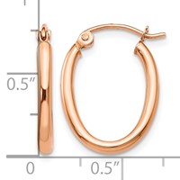 14K Rose Gold 2x 19mm Polished Oval Tube Hoop Earrings view 4