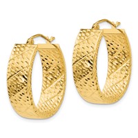 14K Yellow Gold Diamond Cut Oval Hoop Earrings view 2