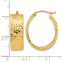 14K Yellow Gold Diamond Cut Oval Hoop Earrings view 4