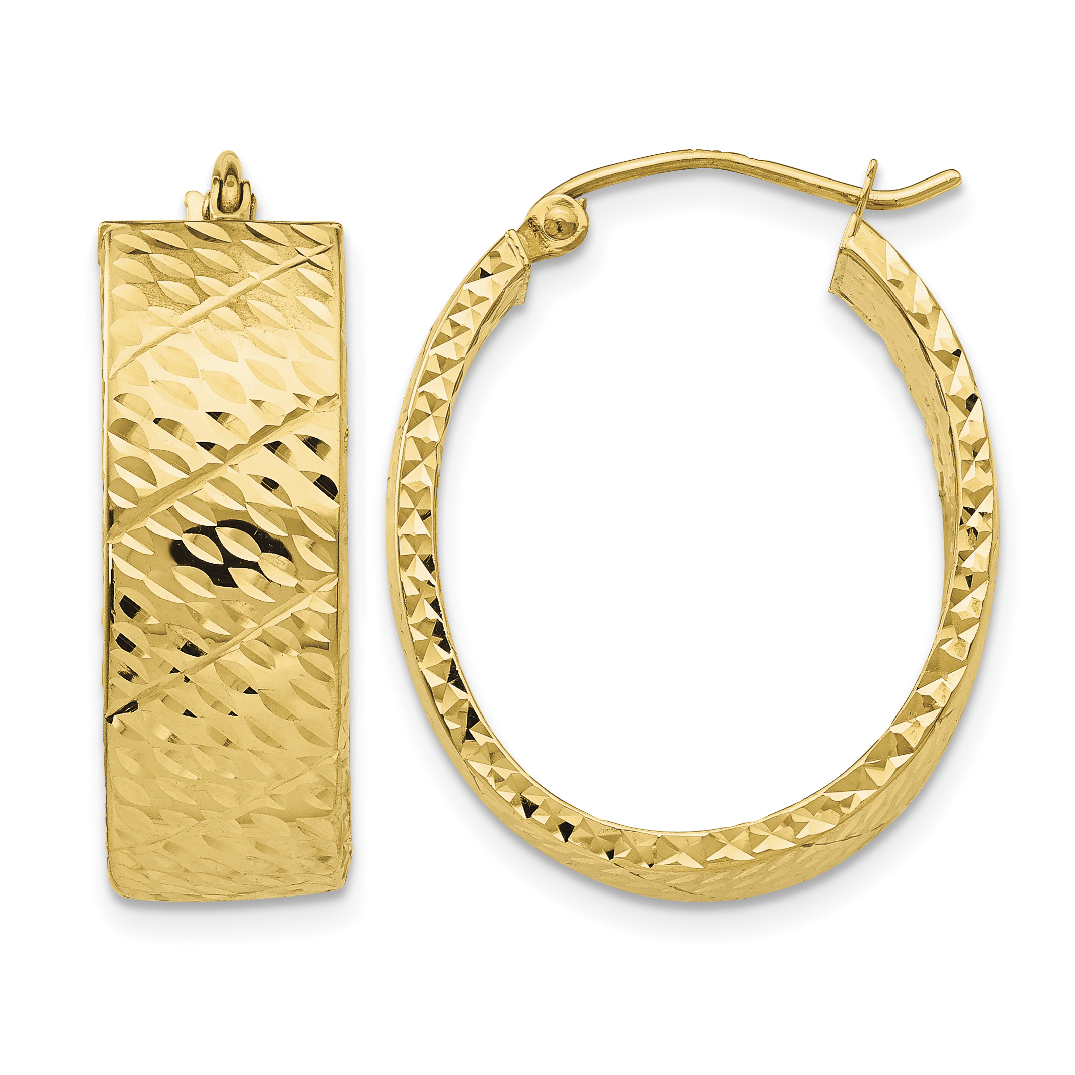 14k Diamond Cut Oval Hoop Earrings (TF597)