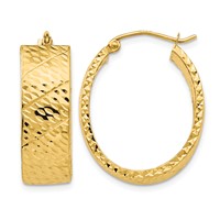 14K Yellow Gold Diamond Cut Oval Hoop Earrings view 1