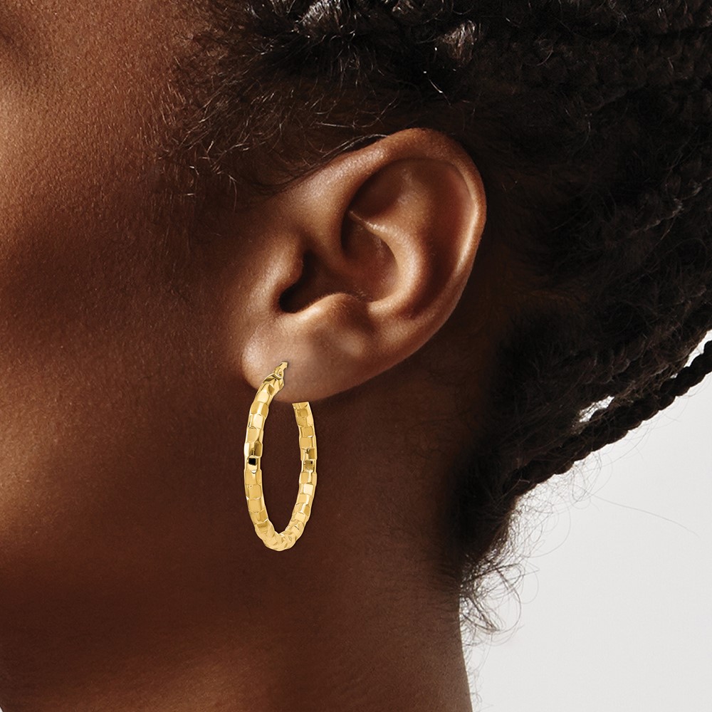 14k Polished/Textured Post Hoop Earring (TF602)