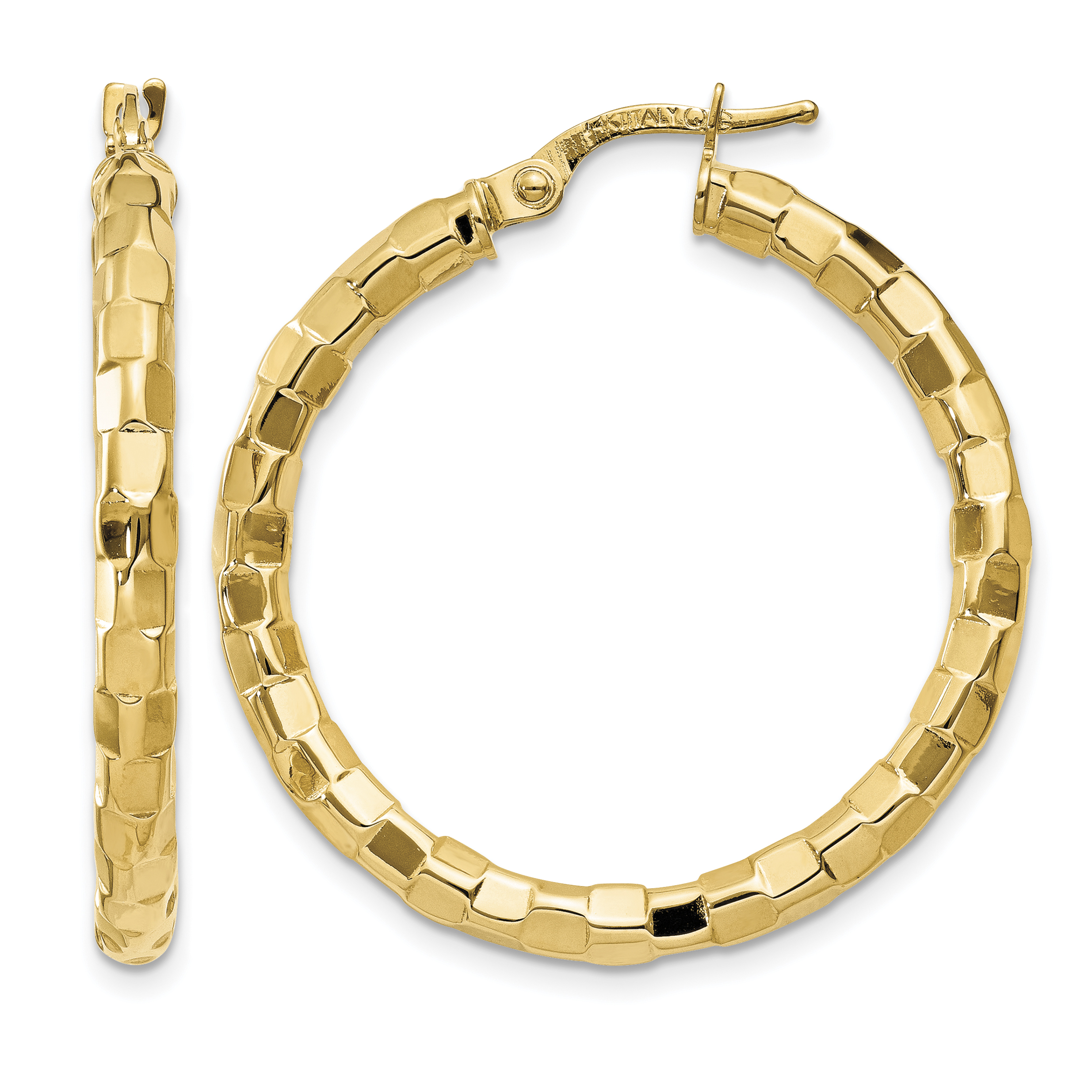 14k Polished/Textured Post Hoop Earring (TF602)