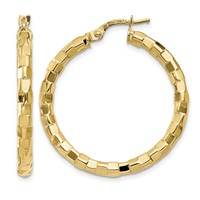 14K Polished Textured Post Hoop Earring view 1