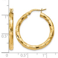 14K Yellow Gold Polished Textured Post Hoop Earring view 4