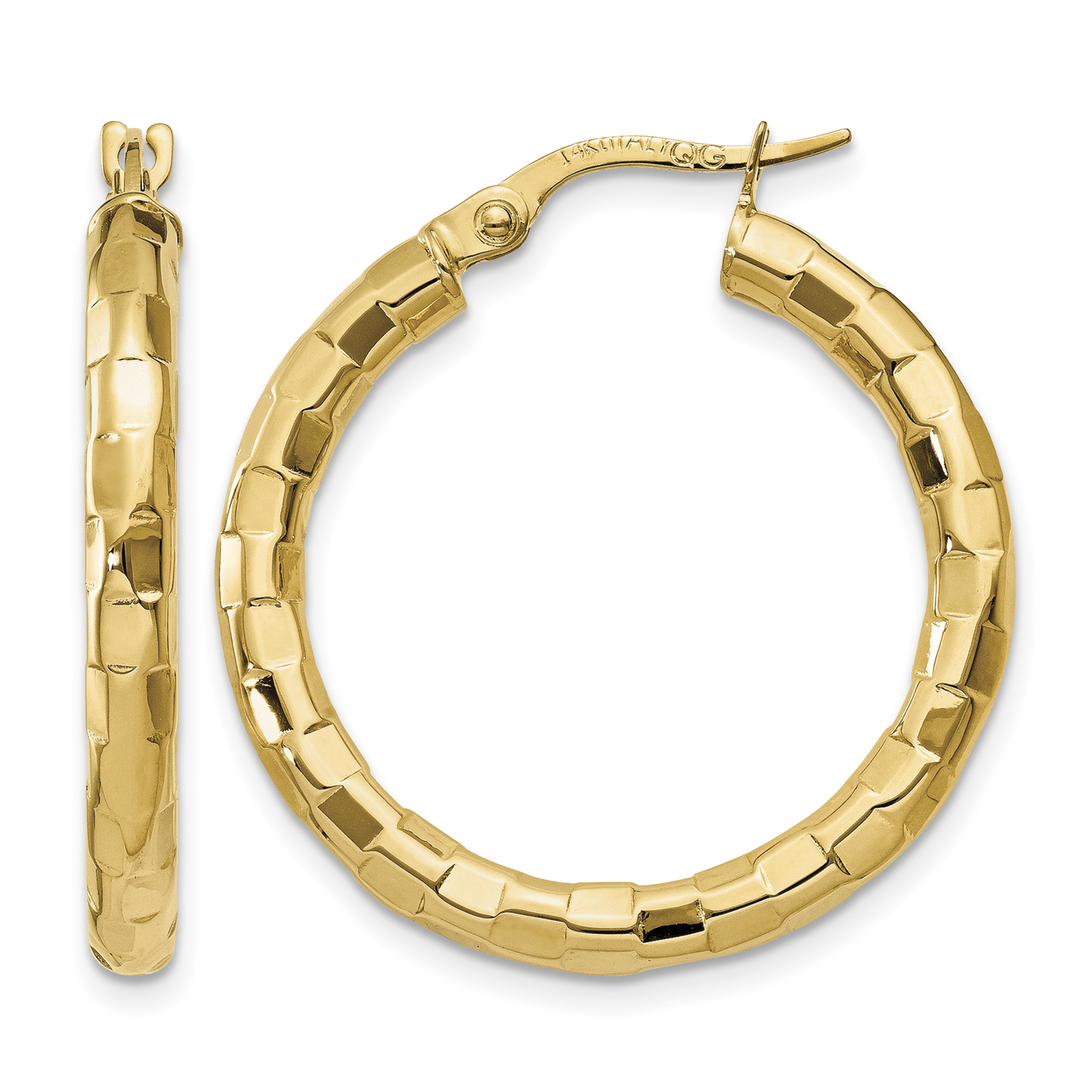 14k Polished/Textured Post Hoop Earring (TF603)