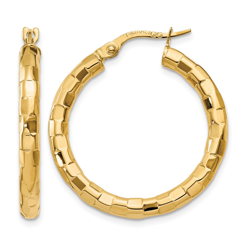 14k Polished/Textured Post Hoop Earring (TF603)