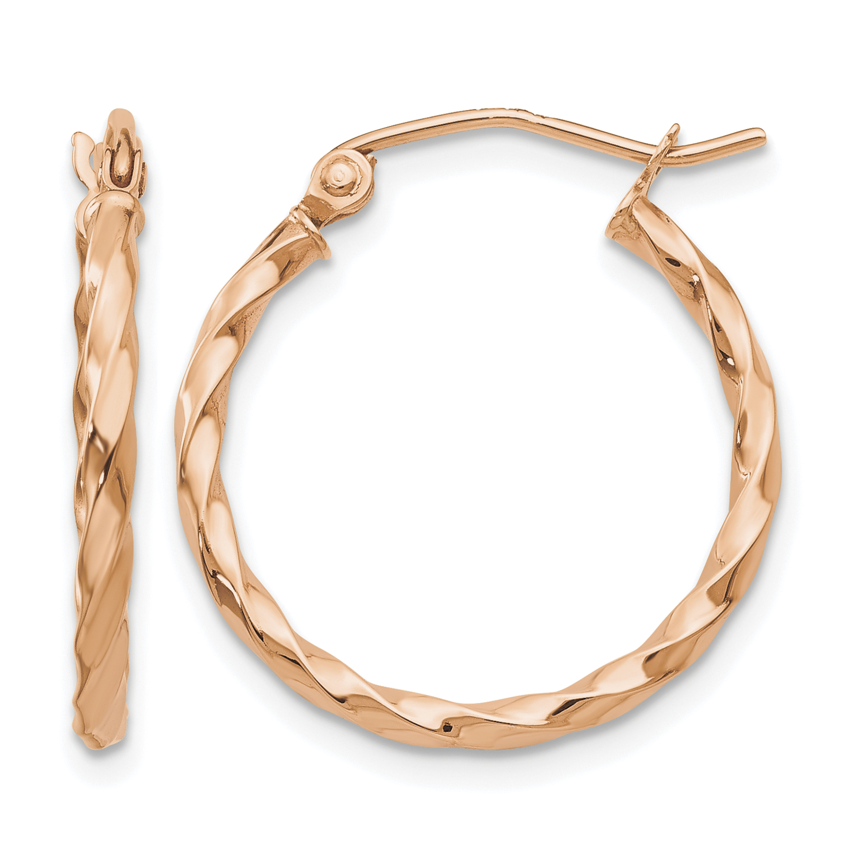 14k Rose Gold Twisted Hoop Earrings (TF604)