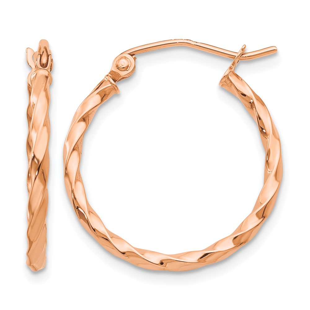 14k Rose Gold Twisted Hoop Earrings (TF604)