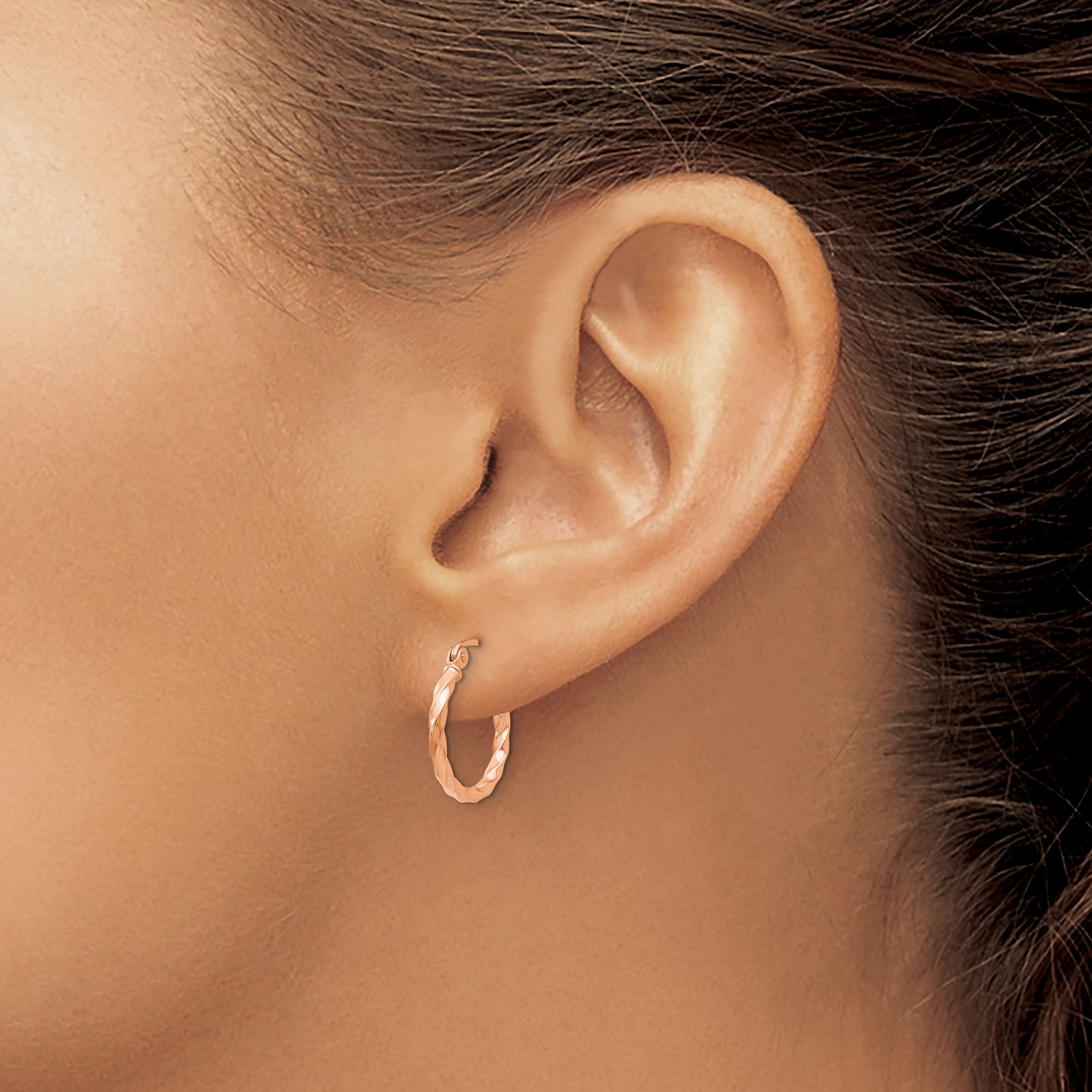 Pendientes de aro retorcido de oro rosa de 14 K TF605 - Imagen 3 de 4